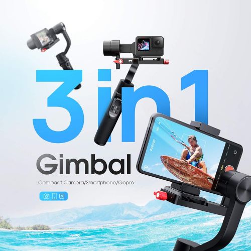  [아마존베스트]Hohem All in 1 3-Axis Gimbal Stabilizer for Compact Cameras/Action Camera/Smartphone w/ 600° Inception Mode, 0.9lbs Payload for iPhone 11 Pro Max/Gopro Hero 8/Sony Compact Camera R