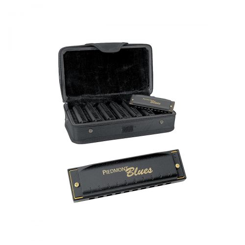  Hohner},description:The Hohner Piedmont Blues 7-Harmonica Pack with Case is a super value. Includes 7 harps with Hohner-quality brass reeds, aluminum plates, precision-molded combs