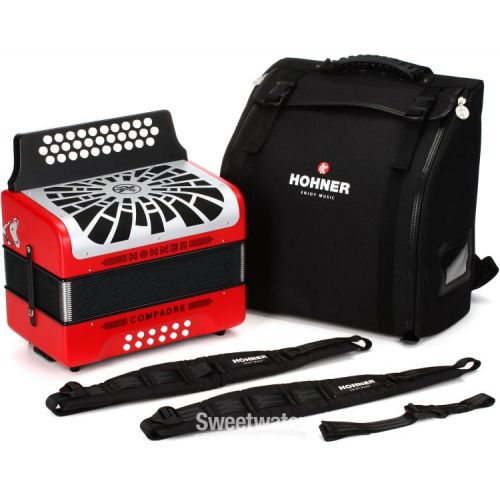  Hohner Compadre Diatonic Accordion - Keys of F/Bb/Eb - Red