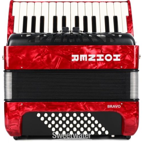  Hohner Bravo II 48 Chromatic Piano Key Accordion - Pearl Red