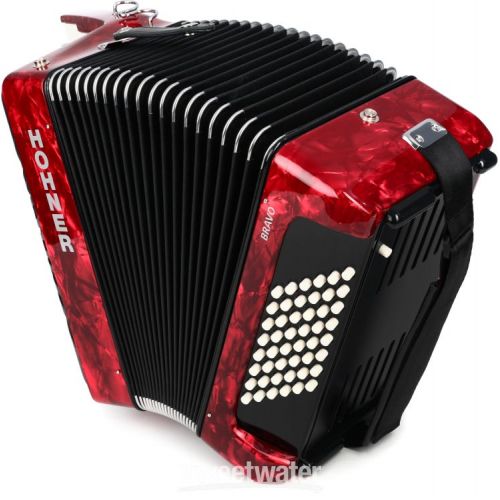  Hohner Bravo II 48 Chromatic Piano Key Accordion - Pearl Red