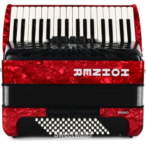  Hohner Bravo III 72 Chromatic Piano Key Accordion - Pearl Red