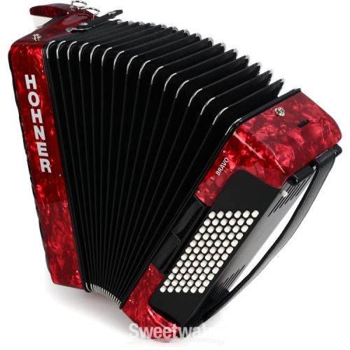  Hohner Bravo III 72 Chromatic Piano Key Accordion - Pearl Red