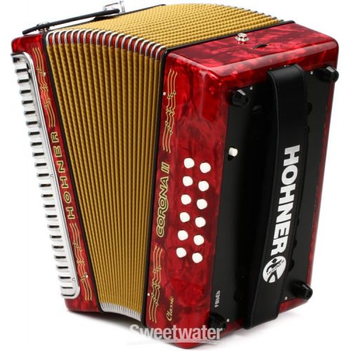  Hohner Corona II Classic Diatonic Accordion - Keys of F/Bb/Eb - Pearl Red