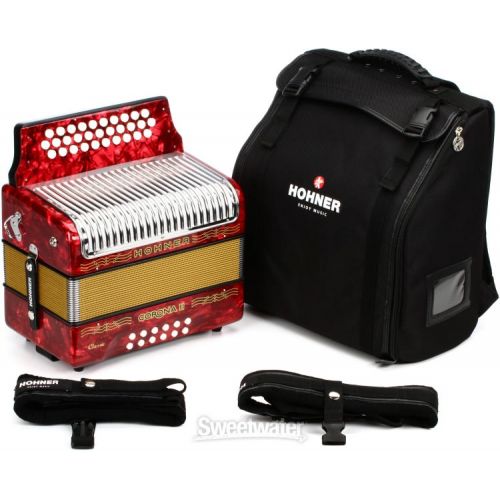  Hohner Corona II Classic Diatonic Accordion - Keys of F/Bb/Eb - Pearl Red