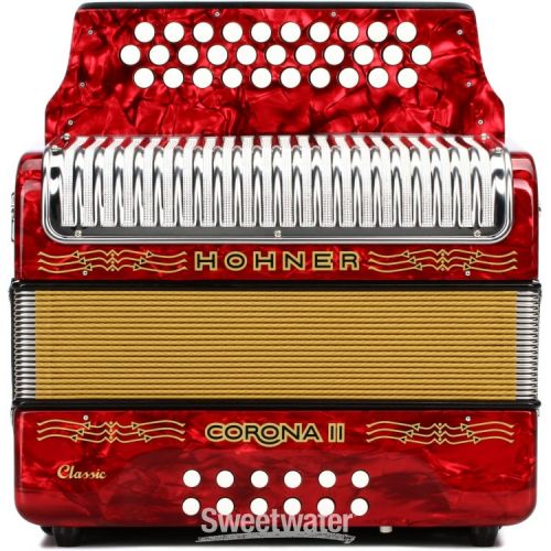  Hohner Corona II Classic Diatonic Accordion - Keys of F/Bb/Eb - Pearl Red