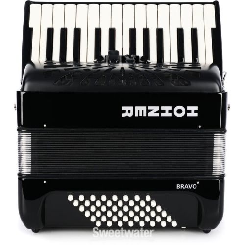  Hohner Bravo II 48 Chromatic Piano Key Accordion - Jet Black