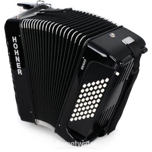  Hohner Bravo II 48 Chromatic Piano Key Accordion - Jet Black