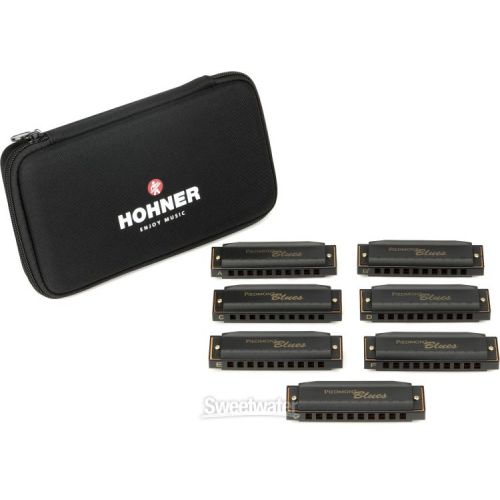  Hohner Piedmont Blues Harmonica Set 7-piece with Case and Harmonica Holder