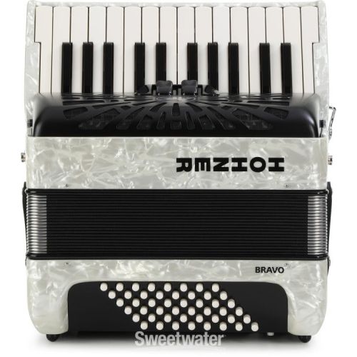  Hohner Bravo II 48 Chromatic Piano Key Accordion - White