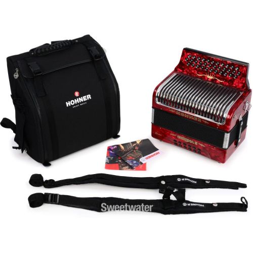  Hohner Corona II Xtreme Diatonic Accordion - Keys of E/A/D - Pearl Red