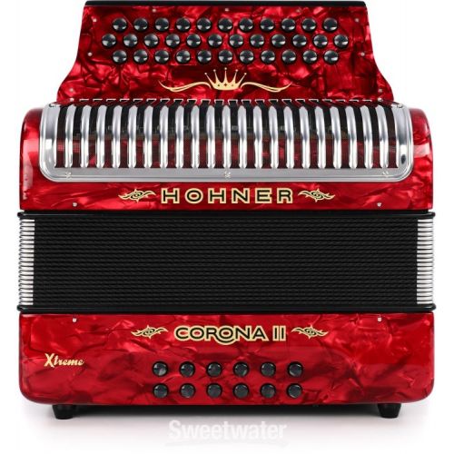 Hohner Corona II Xtreme Diatonic Accordion - Keys of E/A/D - Pearl Red