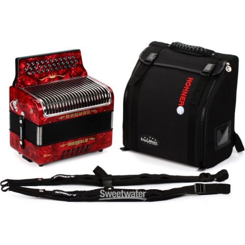  Hohner Corona II Xtreme Diatonic Accordion - Keys of F/Bb/Eb - Pearl Red