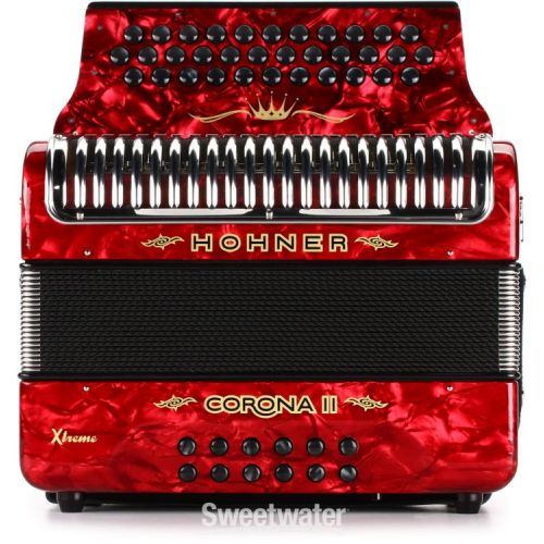  Hohner Corona II Xtreme Diatonic Accordion - Keys of F/Bb/Eb - Pearl Red