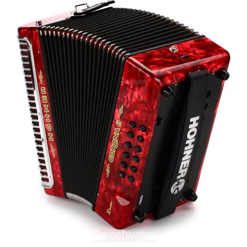  Hohner Corona II Xtreme Diatonic Accordion - Keys of F/Bb/Eb - Pearl Red