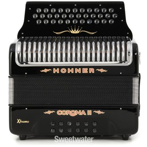  Hohner Corona II Xtreme Diatonic Accordion - Keys of F/Bb/Eb - Jet Black