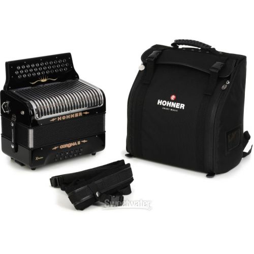  Hohner Corona II Xtreme Diatonic Accordion - Keys of F/Bb/Eb - Jet Black