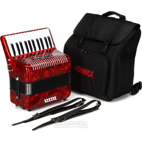  Hohner Hohnica 1303 12 Bass Piano Accordion - Pearl Red