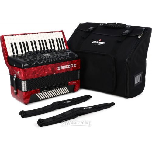  Hohner Bravo III 96 Chromatic Piano Key Accordion - Pearl Red