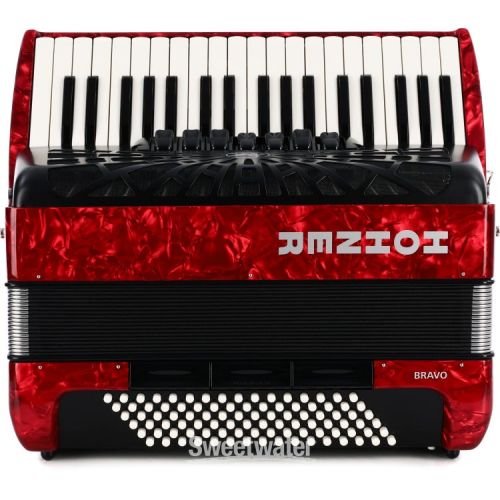  Hohner Bravo III 96 Chromatic Piano Key Accordion - Pearl Red