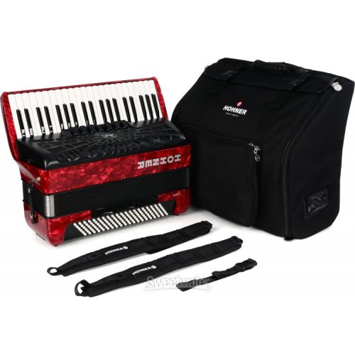  Hohner Bravo III 120 Chromatic Piano Key Accordion - Pearl Red