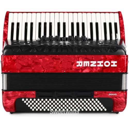  Hohner Bravo III 120 Chromatic Piano Key Accordion - Pearl Red