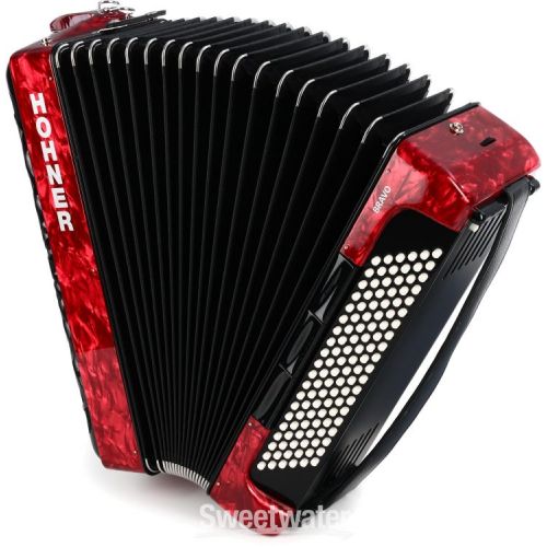  Hohner Bravo III 120 Chromatic Piano Key Accordion - Pearl Red