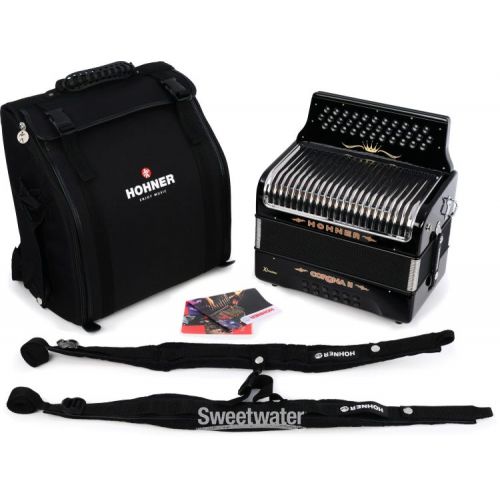  Hohner Corona II Xtreme Diatonic Accordion - Keys of E/A/D - Jet Black