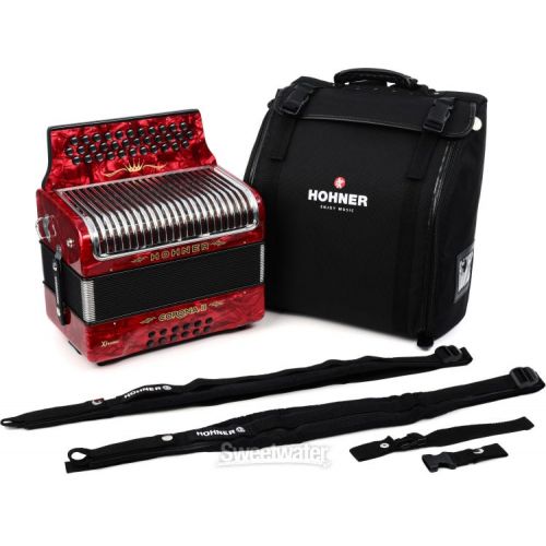  Hohner Corona II Xtreme Diatonic Accordion - Keys of G/C/F - Pearl Red