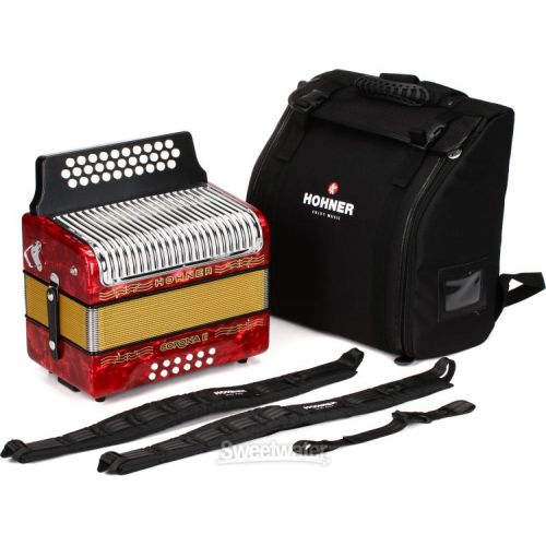  Hohner Corona II Diatonic Accordion - Keys of G/C/F - Red