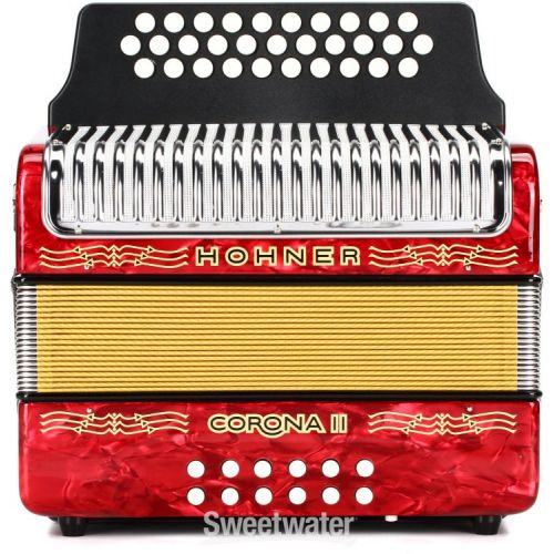  Hohner Corona II Diatonic Accordion - Keys of G/C/F - Red