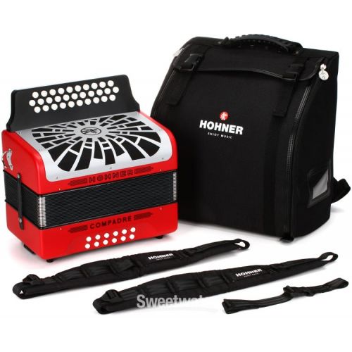  Hohner Compadre Diatonic Accordion - Keys of G/C/F - Red