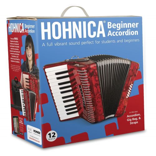  Hohner Accordions 1303-RED 12 Bass Entry Level Piano Accordion, Red