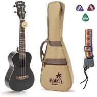 Concert Ukulele Bundle, Deluxe Series by Hola! Music (Model HM-124BK+), Bundle Includes: 24 Inch Mahogany Ukulele with Aquila Nylgut Strings Installed, Padded Gig Bag, Strap and Pi