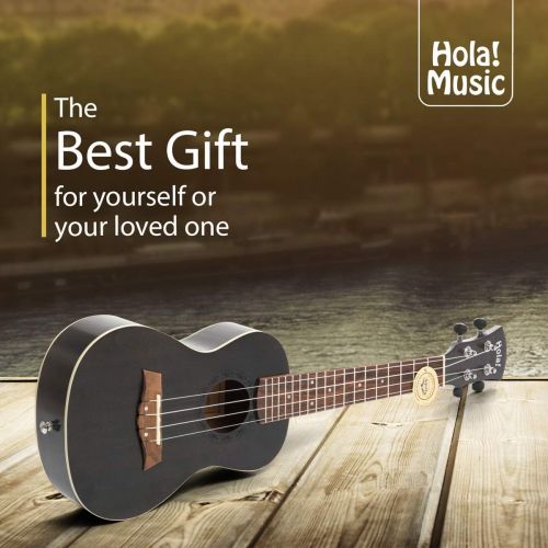  Concert Ukulele Bundle, Deluxe Series by Hola! Music (Model HM-124BK+), Bundle Includes: 24 Inch Mahogany Ukulele with Aquila Nylgut Strings Installed, Padded Gig Bag, Strap and Pi