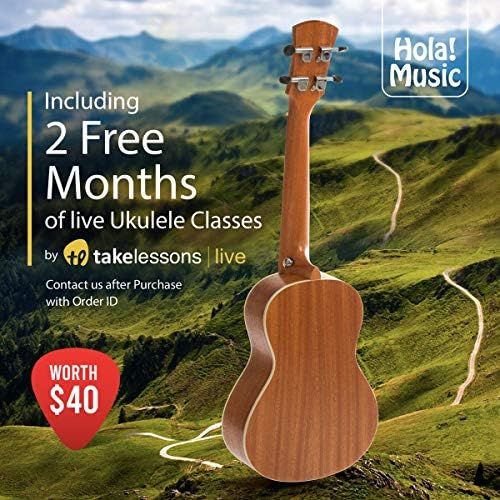  Concert Ukulele Bundle, Deluxe Series by Hola! Music (Model HM-124MG+), Bundle Includes: 24 Inch Mahogany Ukulele with Aquila Nylgut Strings Installed, Padded Gig Bag, Strap and Pi