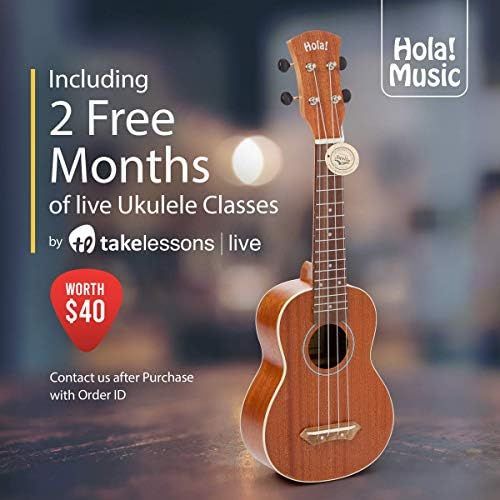  Hola! Music HM-121MG+ Deluxe Mahogany Soprano Ukulele Bundle with Aquila Strings, Padded Gig Bag, Strap and Picks, Natural