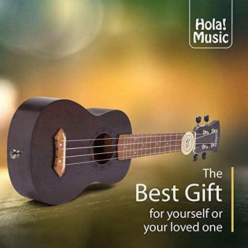  Hola! Music HM-121BK+ Deluxe Mahogany Soprano Ukulele Bundle with Aquila Strings, Padded Gig Bag, Strap and Picks - Black