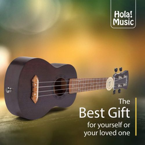  Hola! Music HM-121BK+ Deluxe Mahogany Soprano Ukulele Bundle with Aquila Strings, Padded Gig Bag, Strap and Picks - Black