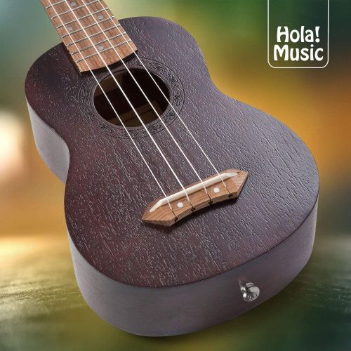  Hola! Music HM-121BK+ Deluxe Mahogany Soprano Ukulele Bundle with Aquila Strings, Padded Gig Bag, Strap and Picks - Black