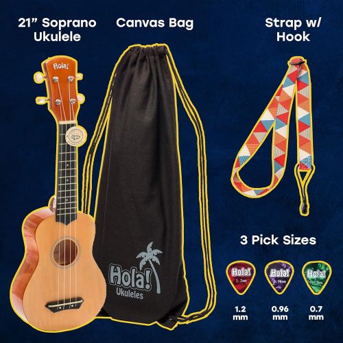  [아마존베스트]Hola! Music HM-21BK Soprano Ukulele Bundle with Canvas Tote Bag, Strap and Picks, Black