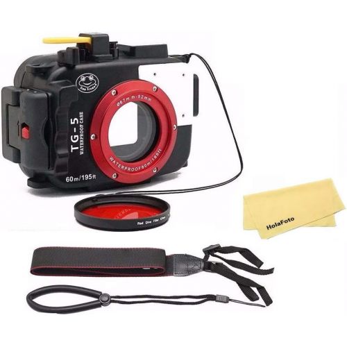  HolaFoto SeaFrogs Waterproof Underwater Camera Case for Olympus TG5 with 67mm Red Filter Combo, Applied to 60m195ft