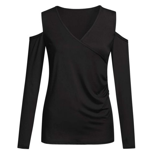  Holeider Damen Basic Langarmshirt Damen Bluse Damen Elegant Top Langarm Damen Sexy V-Ausschnitt Pullover Damen Tunika T-Shirt Bodycon Schulterfrei Einfarbig S-XL,