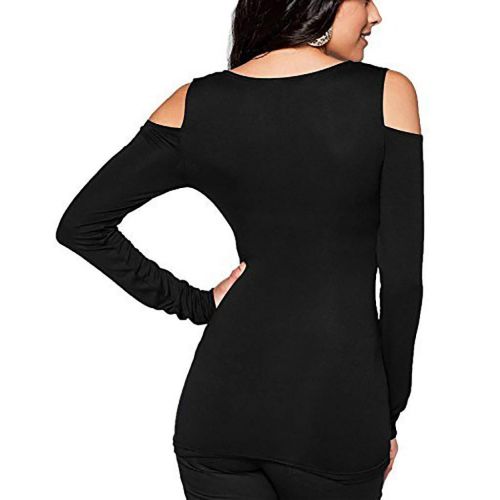  Holeider Damen Basic Langarmshirt Damen Bluse Damen Elegant Top Langarm Damen Sexy V-Ausschnitt Pullover Damen Tunika T-Shirt Bodycon Schulterfrei Einfarbig S-XL,