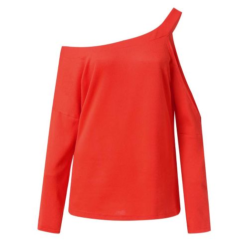  Holeider Damen Basic Langarmshirt Damen Bluse Damen Elegant Top Langarm Damen Sexy Schulterfrei Pullover Damen Tunika T-Shirt Schrage Kragen Einfarbig S-XL,