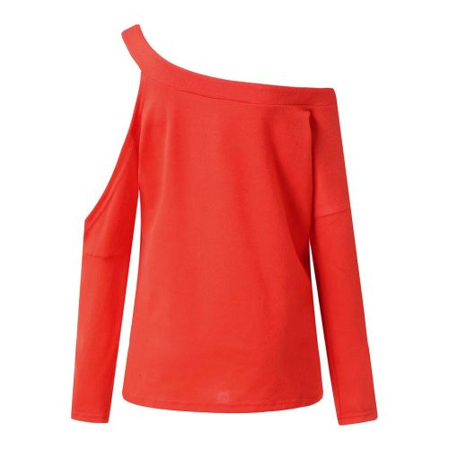  Holeider Damen Basic Langarmshirt Damen Bluse Damen Elegant Top Langarm Damen Sexy Schulterfrei Pullover Damen Tunika T-Shirt Schrage Kragen Einfarbig S-XL,