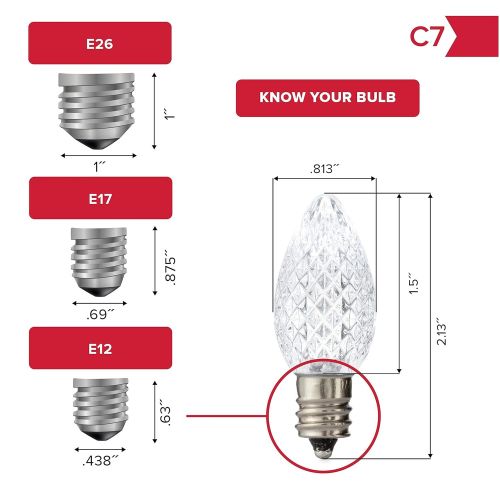  Holiday Lighting Outlet Faceted C7 Christmas Lights | Red LED Light Bulbs Holiday Decoration | Warm Christmas Decor for Indoor & Outdoor Use | 2 SMD LEDs in Each Light Bulb | Set o