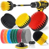 Holikme 15Piece Drill Brush Attachments Set, Scrub Pads & Sponge,Buffing Pads，Power Scrubber Brush with Extend Long Attachment，Car Polishing Pad Kit