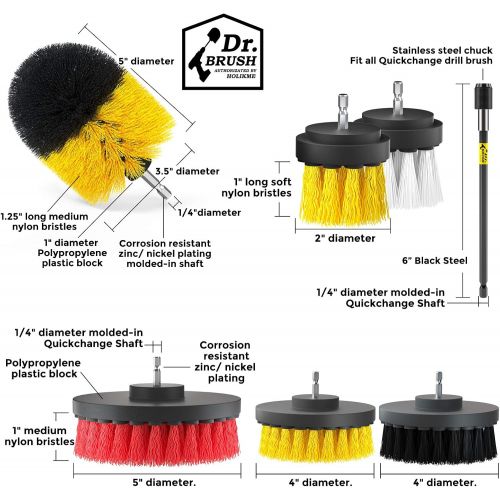  Holikme 15Piece Drill Brush Attachments Set, Scrub Pads & Sponge,Buffing Pads，Power Scrubber Brush with Extend Long Attachment，Car Polishing Pad Kit