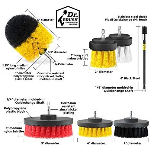  Holikme 15Piece Drill Brush Attachments Set, Scrub Pads & Sponge,Buffing Pads，Power Scrubber Brush with Extend Long Attachment，Car Polishing Pad Kit